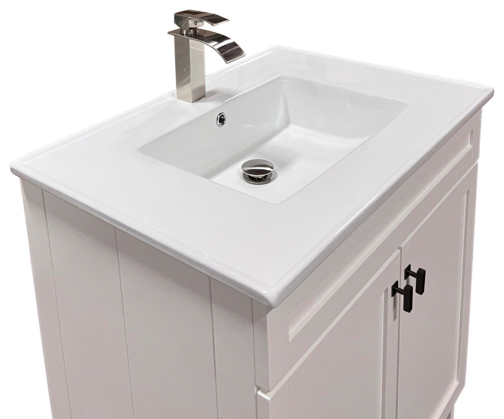 SmartFold 31" Single Sink Vanity, White With White Ceramic Top, Matte Black
