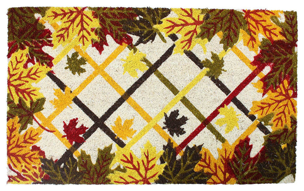 Leaves And Lattice Vinyl Back Coir Doormat 18"x30"