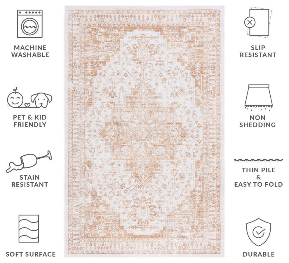 Safavieh Arizona Machine-Washable Collection ARZ127 Rug, Beige/Gold, 5'x8'