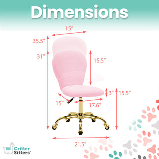 Critter Sitters Emmy Faux Fur Swivel Office Chair, Pink/Gold