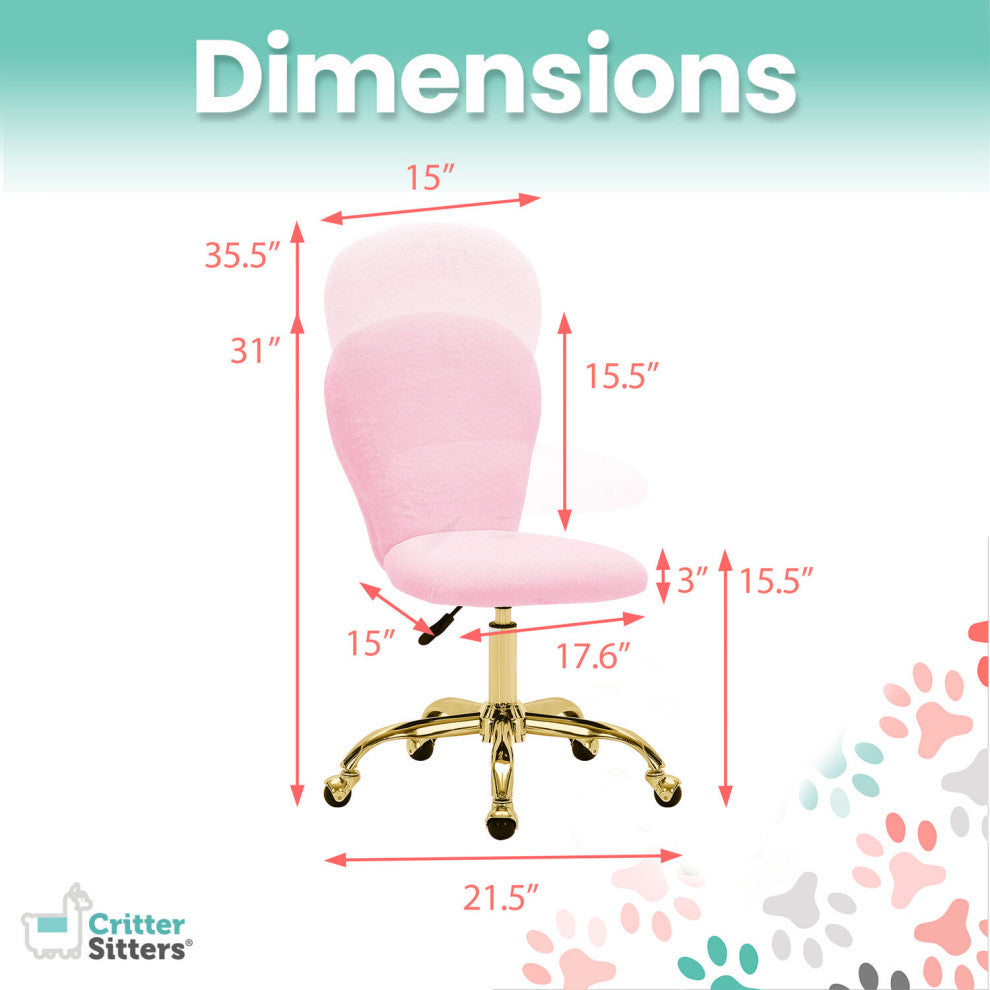 Critter Sitters Emmy Faux Fur Swivel Office Chair, Pink/Gold