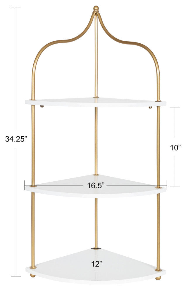 Walters Corner Shelf, White/Gold, 17"x12"x35"
