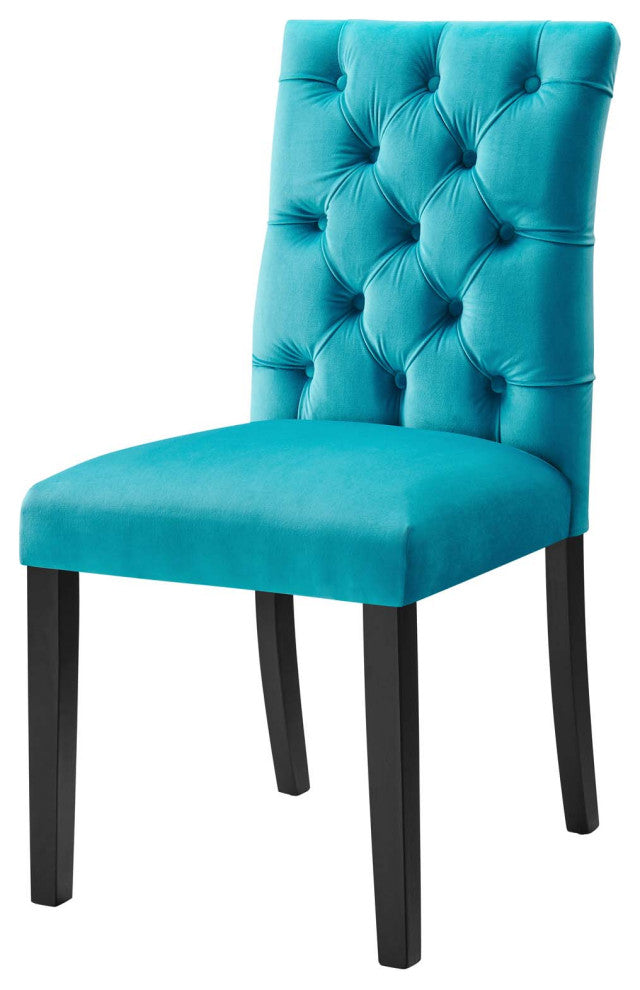 Side Dining Chair, Set of 2, Blue, Velvet, Modern, Cafe Bistro Hospitality