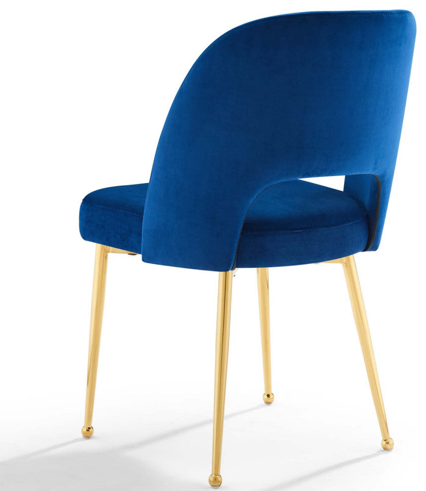 Side Dining Chair, Set of 2, Velvet, Metal, Blue Navy, Modern, Bistro Restaurant