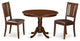3 Pc Set With A Round Kitchen Table And 2 Leather Dinette Chairs, Mahogany