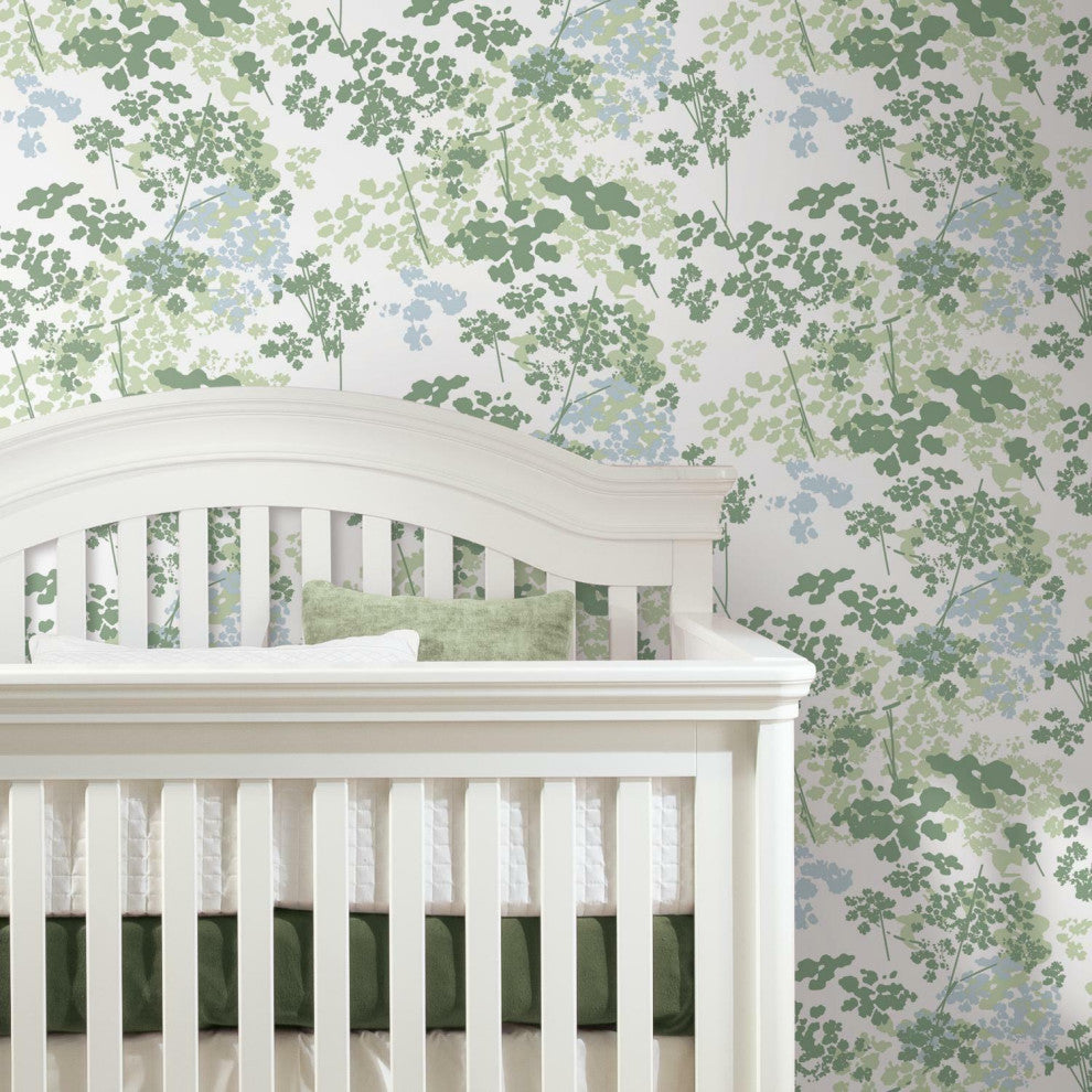 Green & White Queen Anne's Lace Peel & Stick Wallpaper