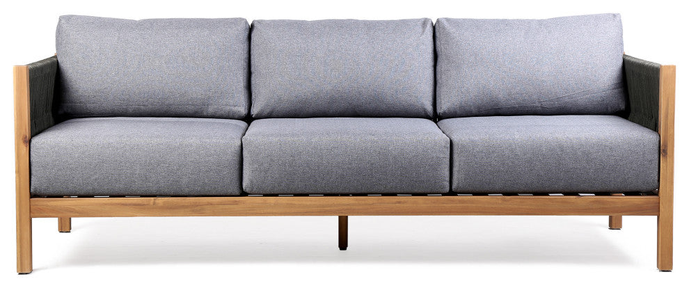 Sienna Outdoor Eucalyptus Sofa, Teak Finish With Gray Cushions