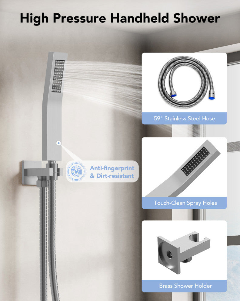 3-Function Shower Faucet System with Pressure Balance Valve, Brushed Nickel