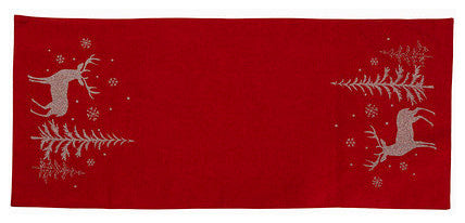 Deer In Snowing Forest Double layer 16 by 36-Inch Christmas Table Runner, Red