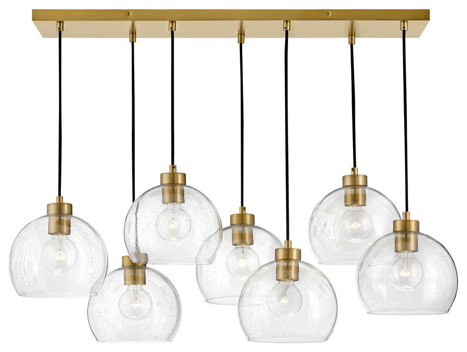 Lark Rumi 40" Linear Chandelier, Lacquered Brass + Clear Seedy Glass
