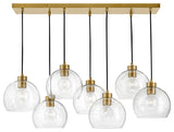 Lark Rumi 40" Linear Chandelier, Lacquered Brass + Clear Seedy Glass