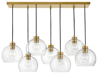 Lark Rumi 40" Linear Chandelier, Lacquered Brass + Clear Seedy Glass