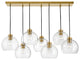 Lark Rumi 40" Linear Chandelier, Lacquered Brass + Clear Seedy Glass