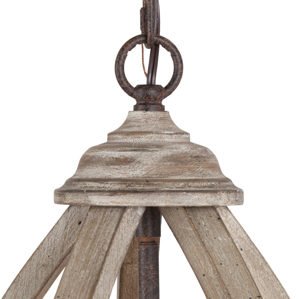 LNC Pitaya 4-Light Farmhouse Antique Wood Lantern Cage Chandelier