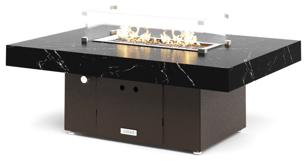 FirePit Table, 48"x34"x17", Natural Gas, Laminam Nero Marquina Brushed, Bronze