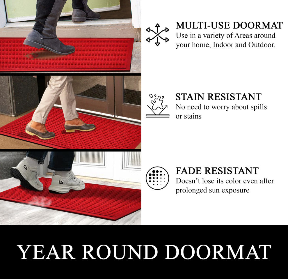 A1HC Superior Absorbant Polypropylene Doormat, Red Waffle, 18"x30"