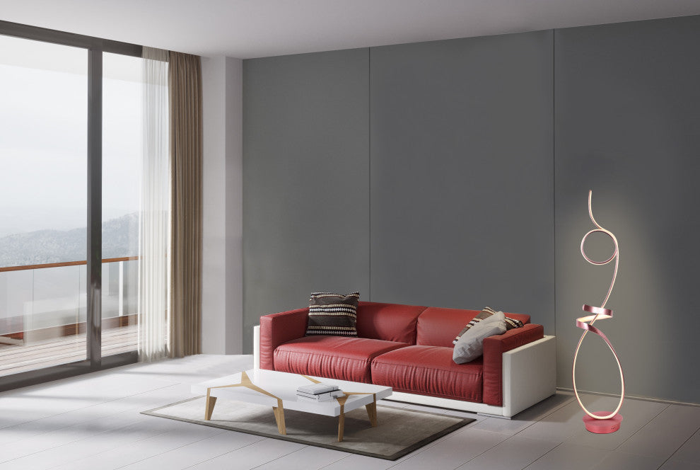 Symphonie 68W Unique Modern Design LED Floor Lamp, Anodize Rose Copper