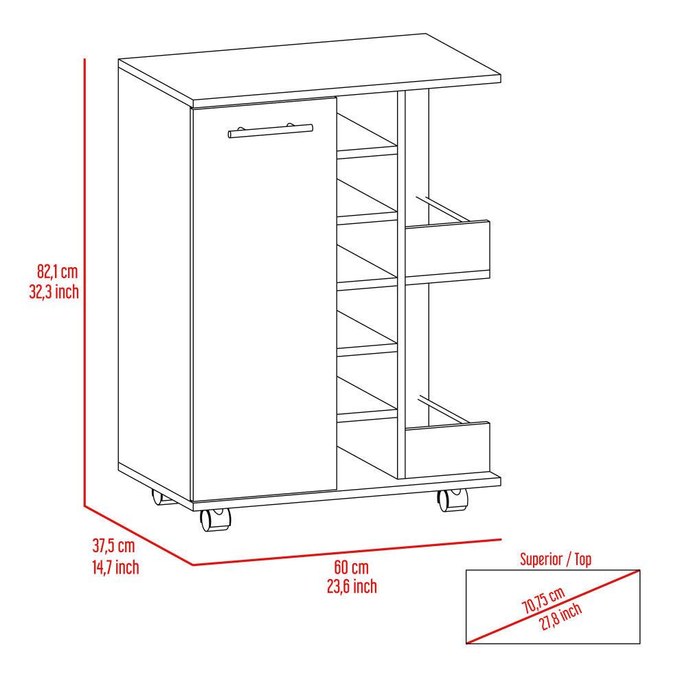 DEPOT E-SHOP Magda Bar Cart with 2 Shelves, Light Oak
