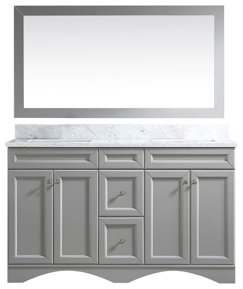 CASAINC 60" Marble Top Double Sink Bathroom Vanity with Mirror, Gray