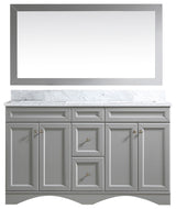 CASAINC 60" Marble Top Double Sink Bathroom Vanity with Mirror, Gray