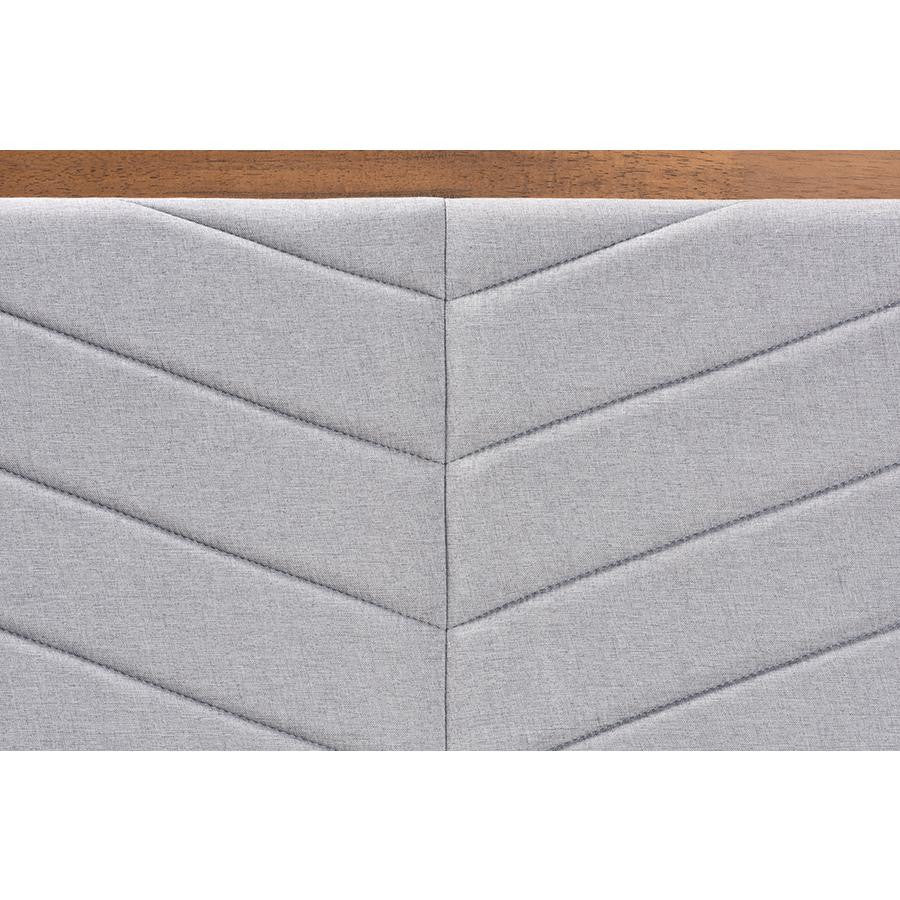 Light Grey Fabric Upholstered and Walnut Brown Finished Wood Twin Size Headboard