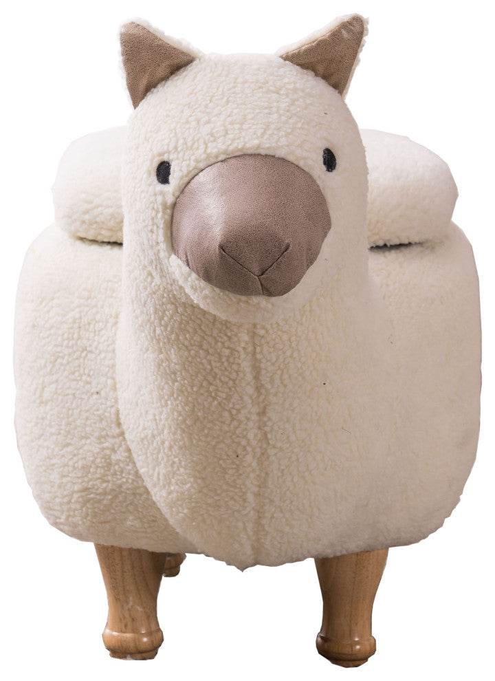 Cream and Tan Llama Storage Ottoman