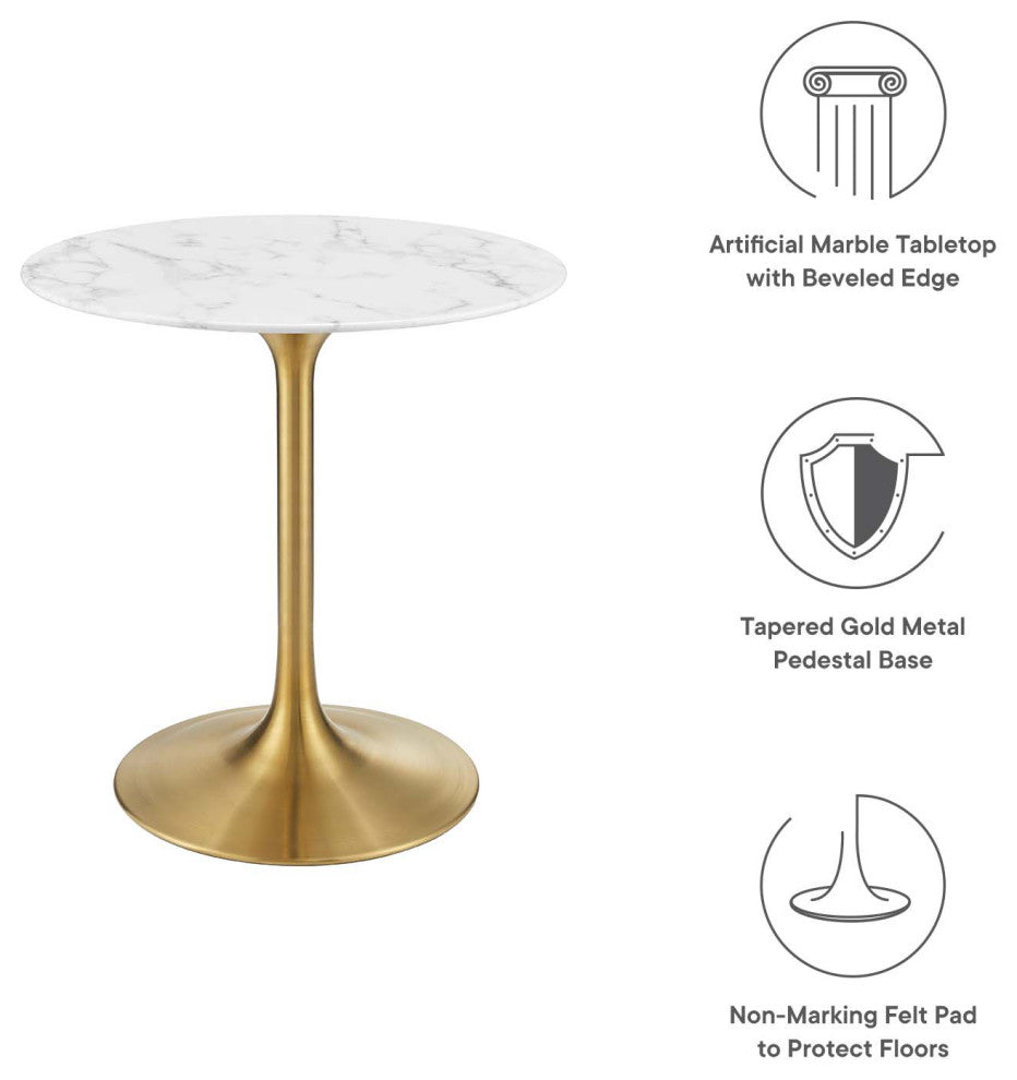 Lippa 28" Round Dining Table, Gold White