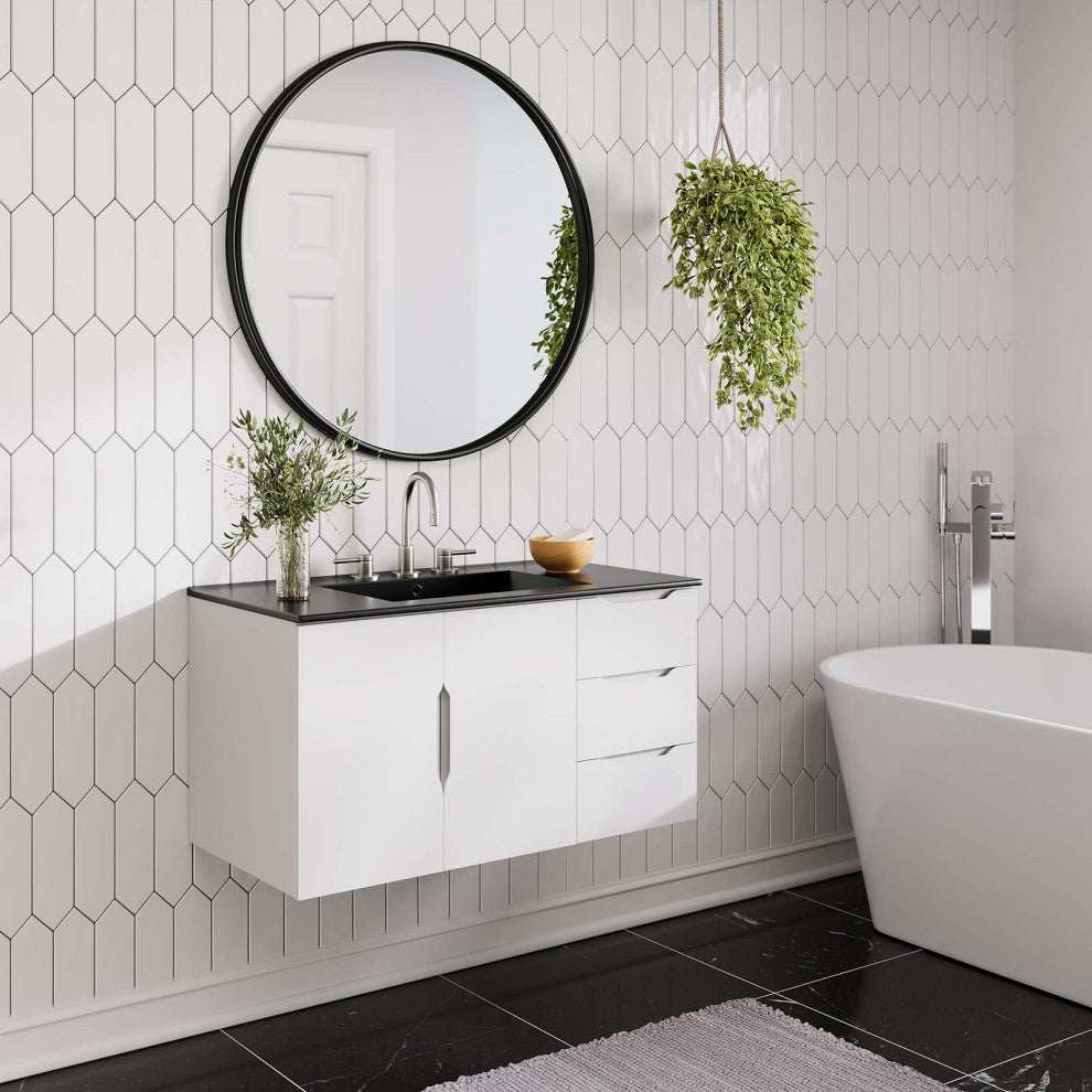 Sink Vanity Cabinet, Black White, Ceramic, Melamine, Modern, Hotel Bathroom