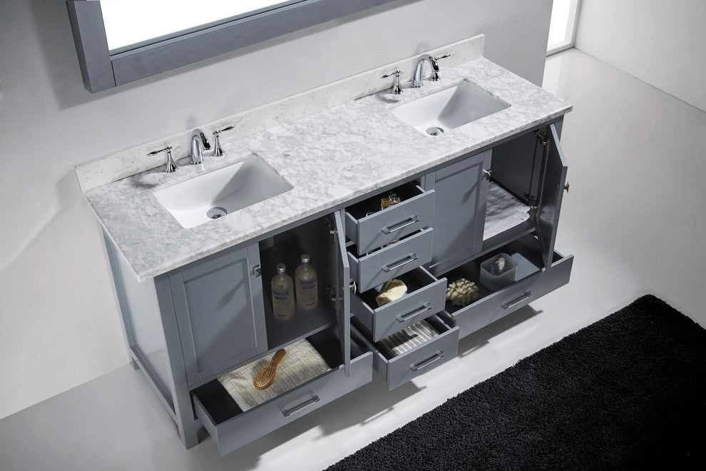 Caroline Avenue 72" Double Bathroom Vanity Set Gray, Marble Top