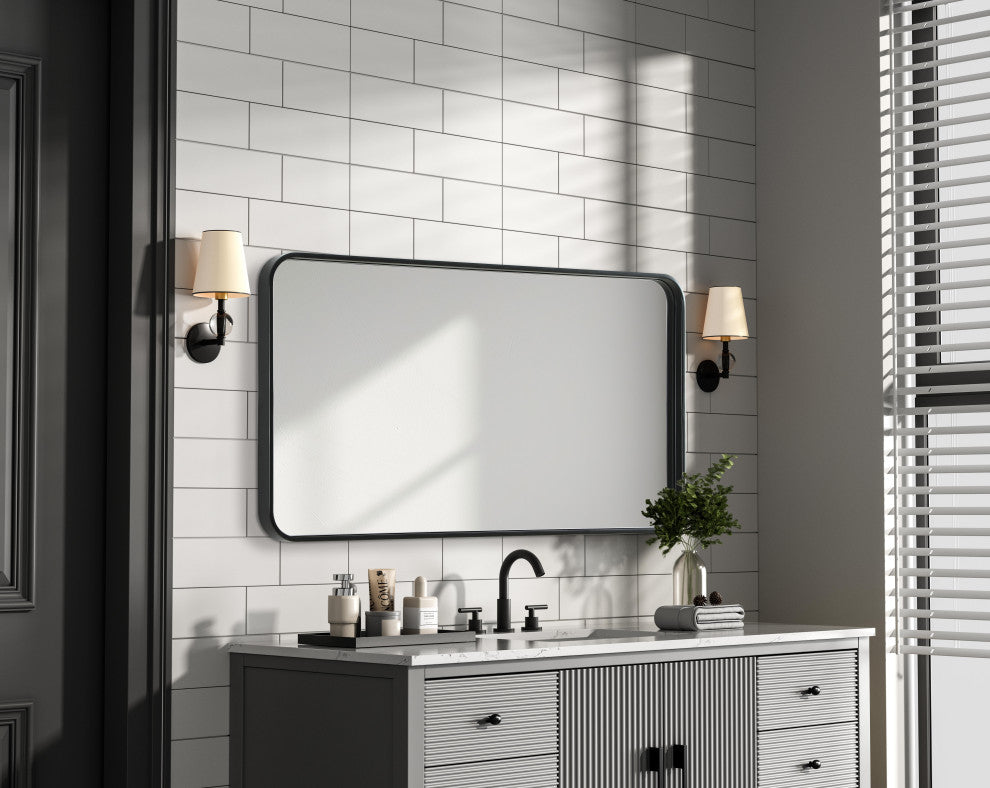 Home Living Contour Metal Rectangle Mirror 22x40, Black