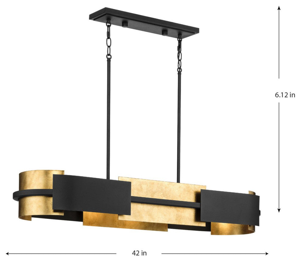 Lowery 4-Light Textured Black Linear Chandelier With Distressed Gold Leaf Accent