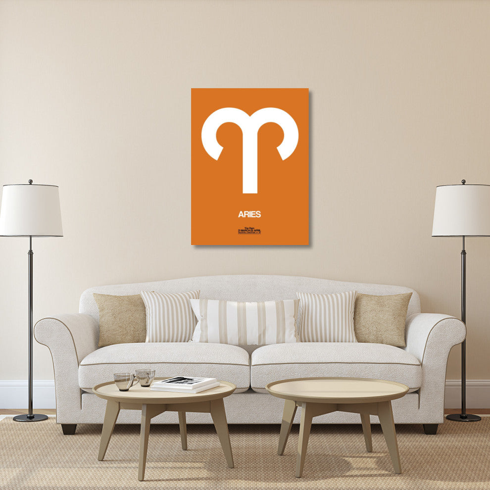 "Aries Zodiac Sign White on Orange" Fine Art Print