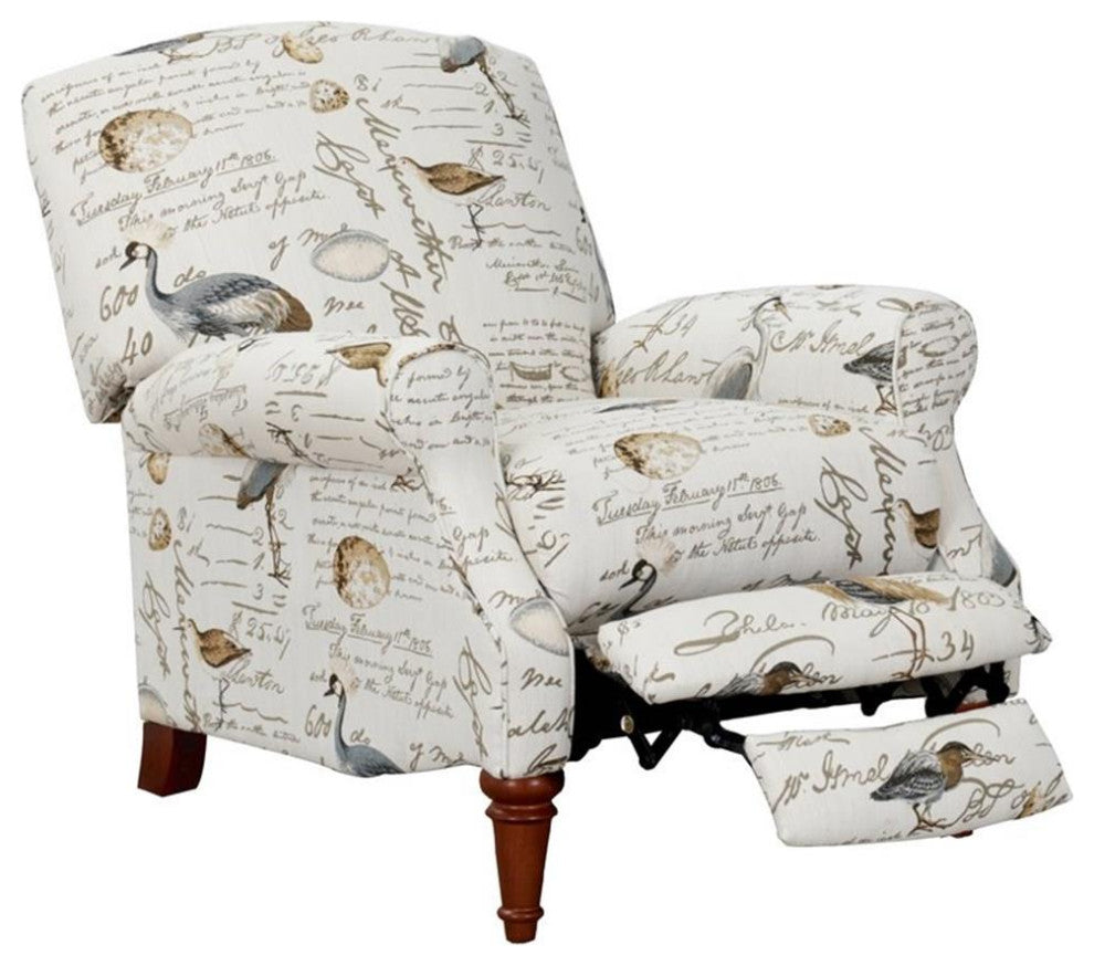 Sunset Trading Bird Script Fabric Manual Reclining Chair in Ivory