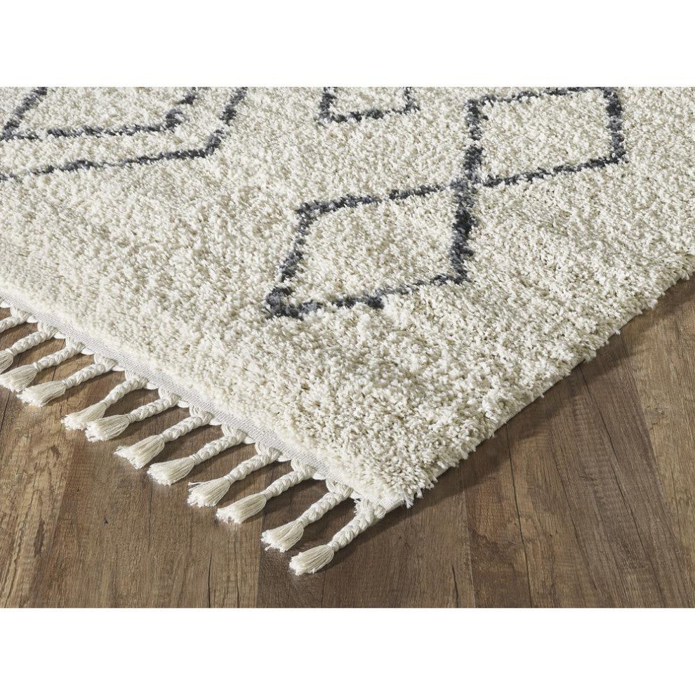 Abani Willow WIL130A Moroccan Diamond Print Ivory and Grey Area Rug
