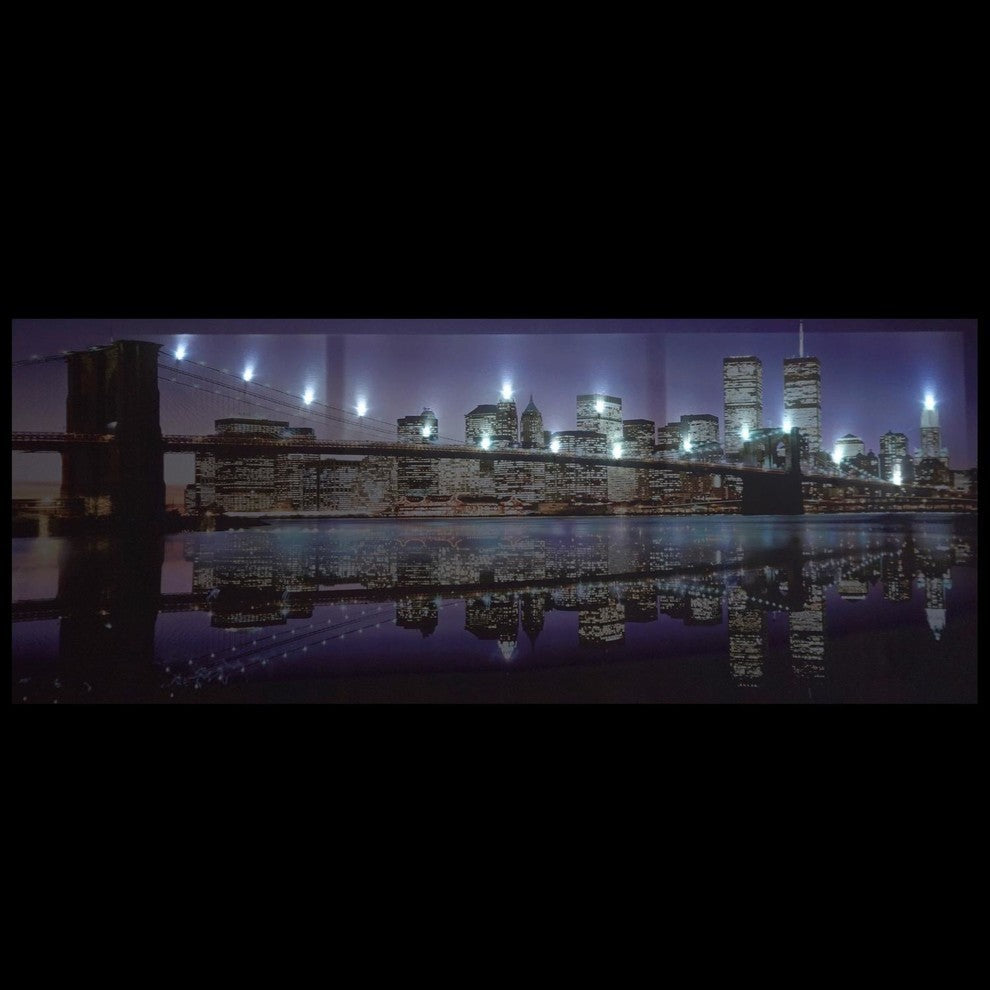 "LED New York City Brooklyn Bridge Skyline" Canvas Wall Art