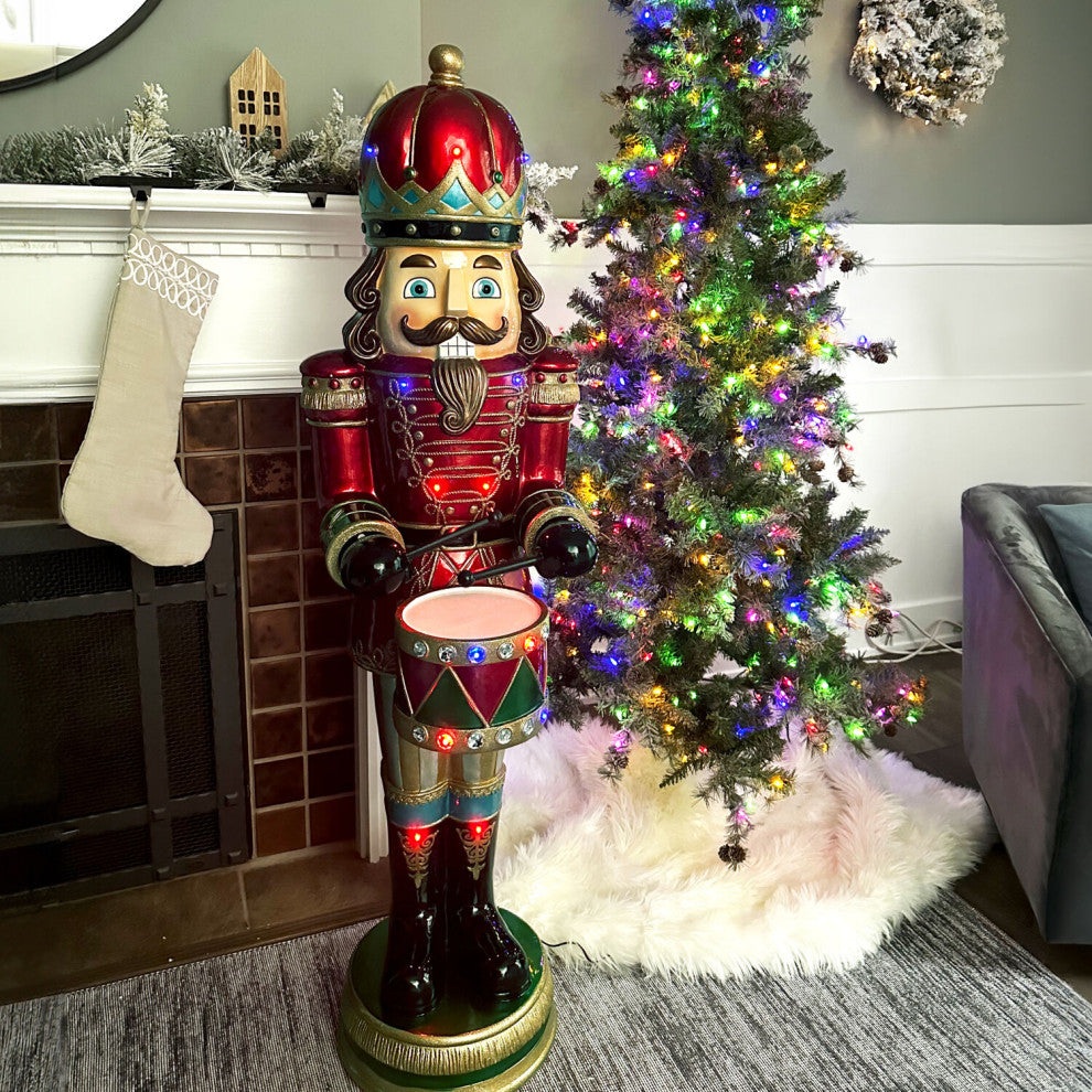 5' Nutcracker Playing Snare Drum WithMoving Hands, Music, Timer, 20 LED Lights