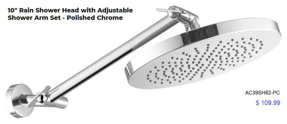 MODONA's 10" Rain Shower Head With 17" ADJUSTABLE Shower Arm, Polished Chrome