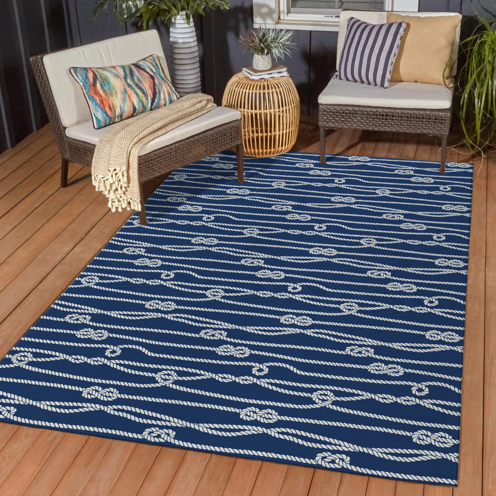 Indoor/Outdoor Harbor HA7 Navy Machine Washable 10' x 14' Rug
