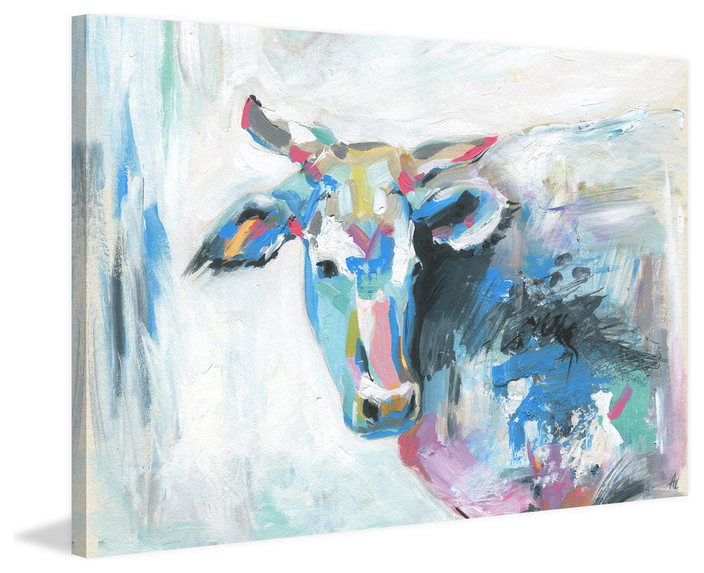 "Pastel Cow" Painting Print on Wrapped Canvas, 45"x30"