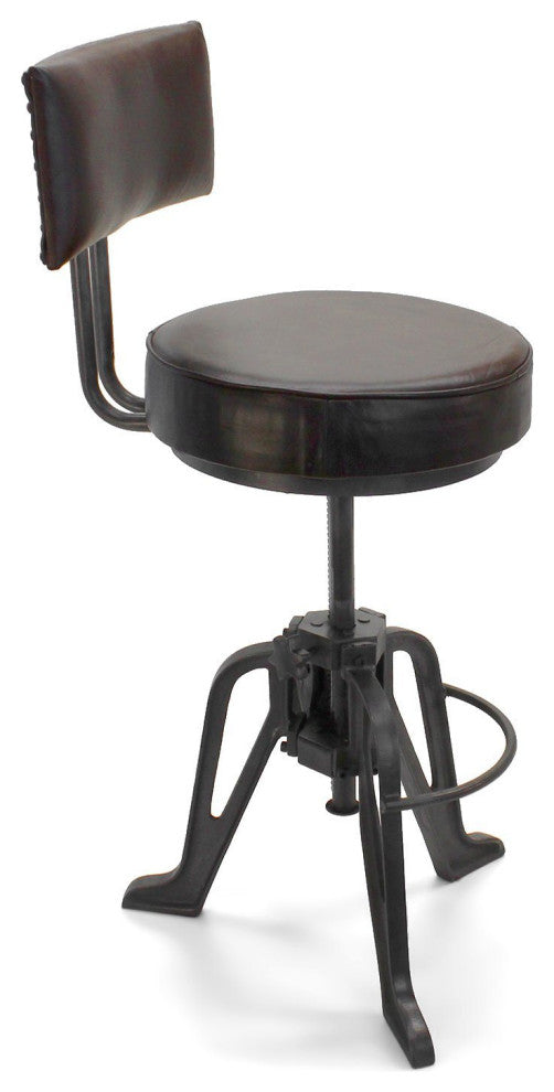 Industrial Adjustable Height Crank Leather Dining Chair - Iron Base