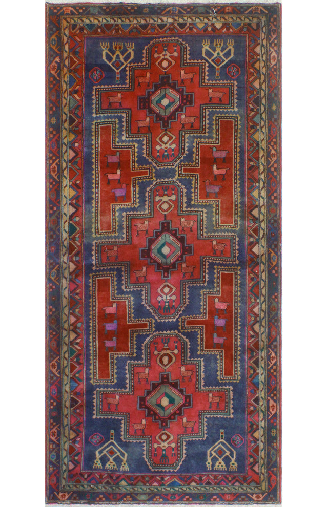 Fine Vintage Distressed Trenton Red/Navy Runner, 4'7x9'10