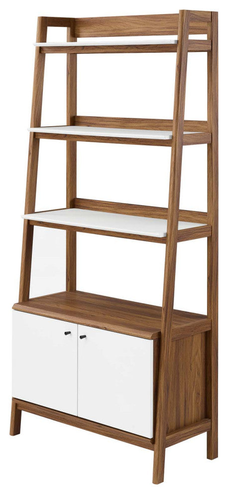 Bookcase Book Shelf Rack, Wood, Brown Walnut White, Modern, Lounge Hospitality