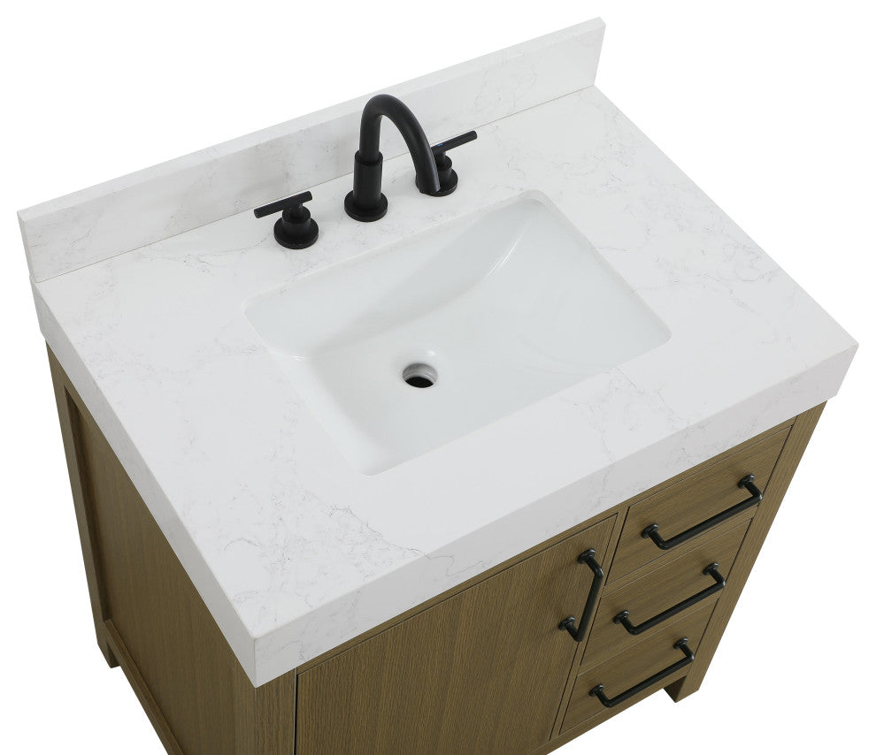 Home Living 32" Single Bathroom Vanity, Chestnut Brown With Backsplash