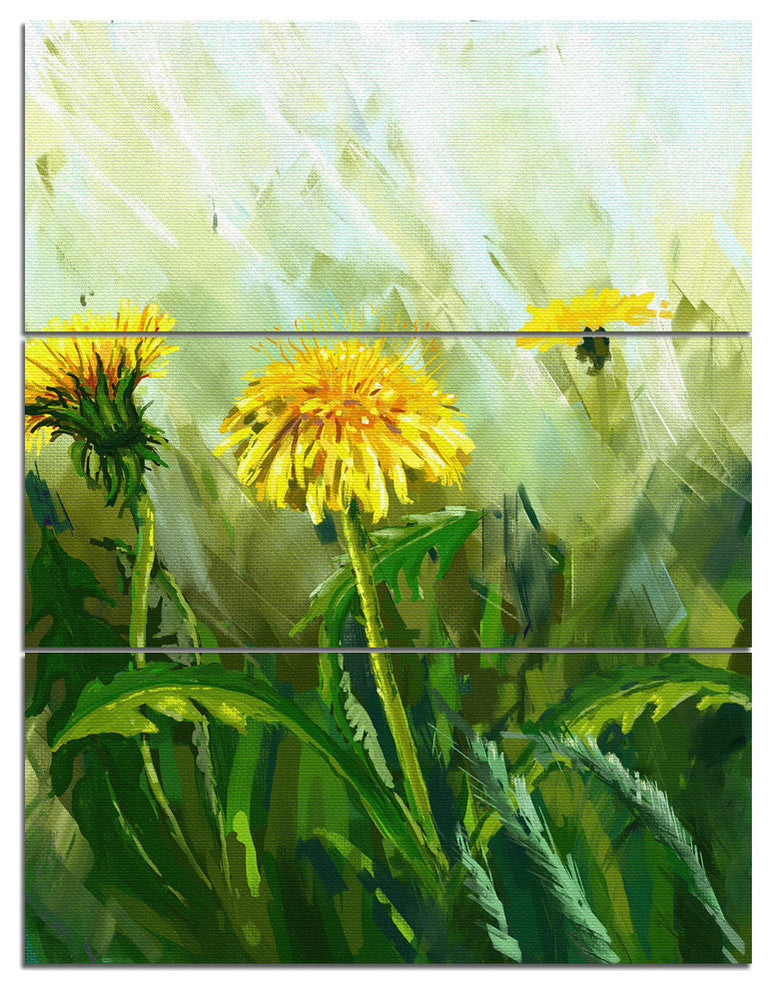 "Dandelion Flowers" Glossy Metal Wall Art, 3 Panels, 28"x36"