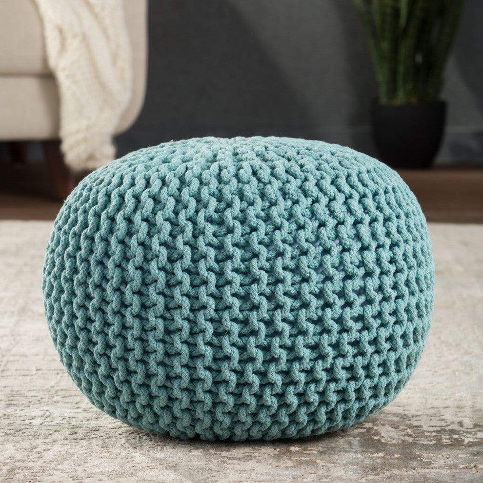 Jaipur Living Visby Textured Round Pouf, Aqua