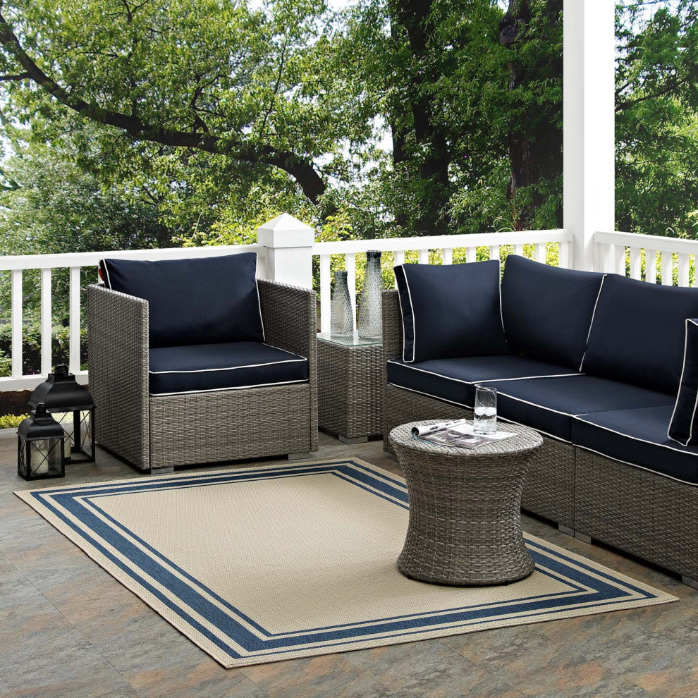 Area Rug Runner Floor Carpet, Indoor Outdoor, Rectangular, 9x12, Blue Beige