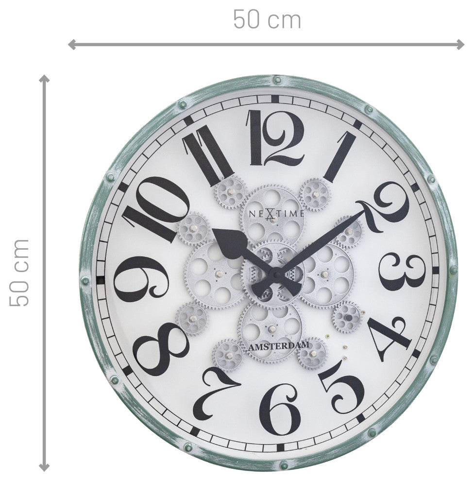 Henry 20" Moving Gear Wall Clock, White