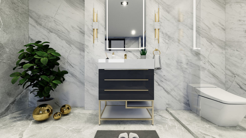 Madison 30" Freestanding Vanity with Reinforced Acrylic Sink, Dark Glossy Gray