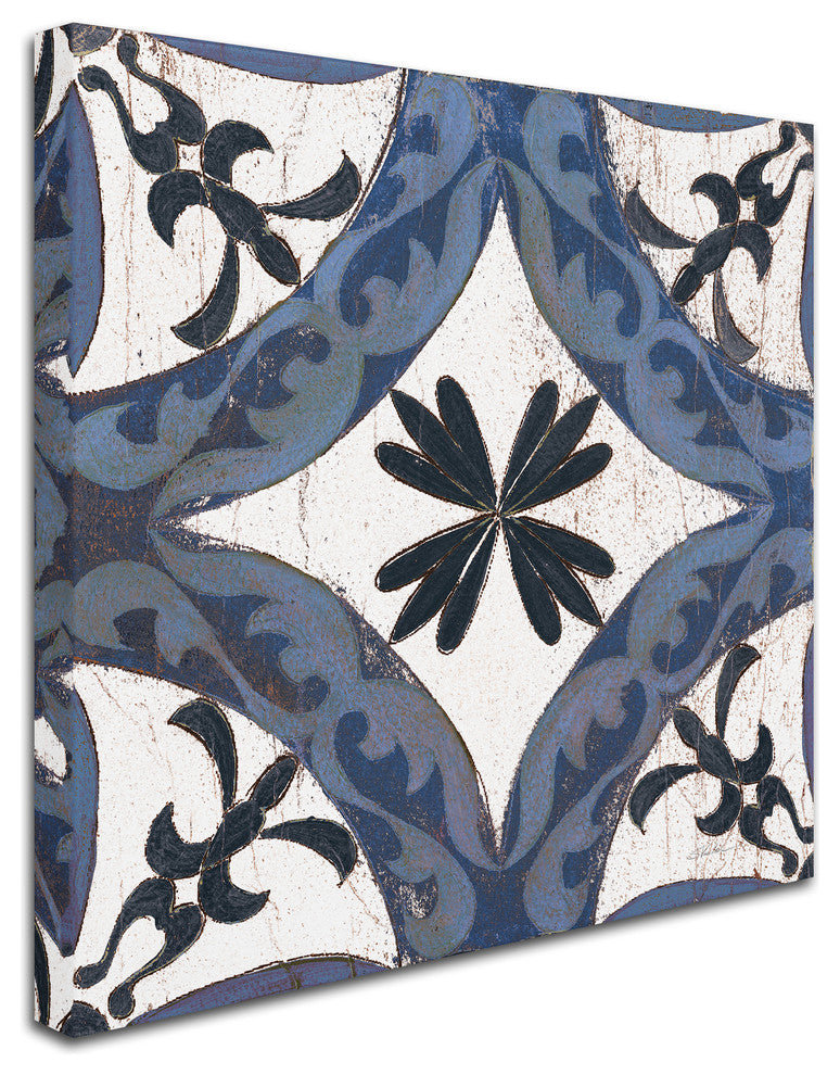 Silvia Vassileva 'Downtown I Indigo and Cream' Canvas Art, 35"x35"