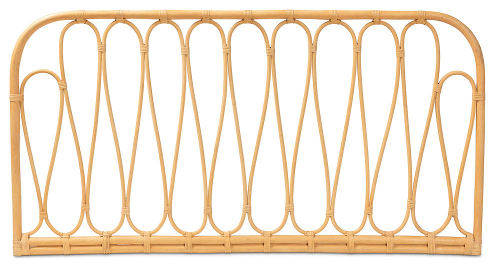 Carrick Modern Bohemian Natural Brown Rattan Queen Size Wall-mount Headboard